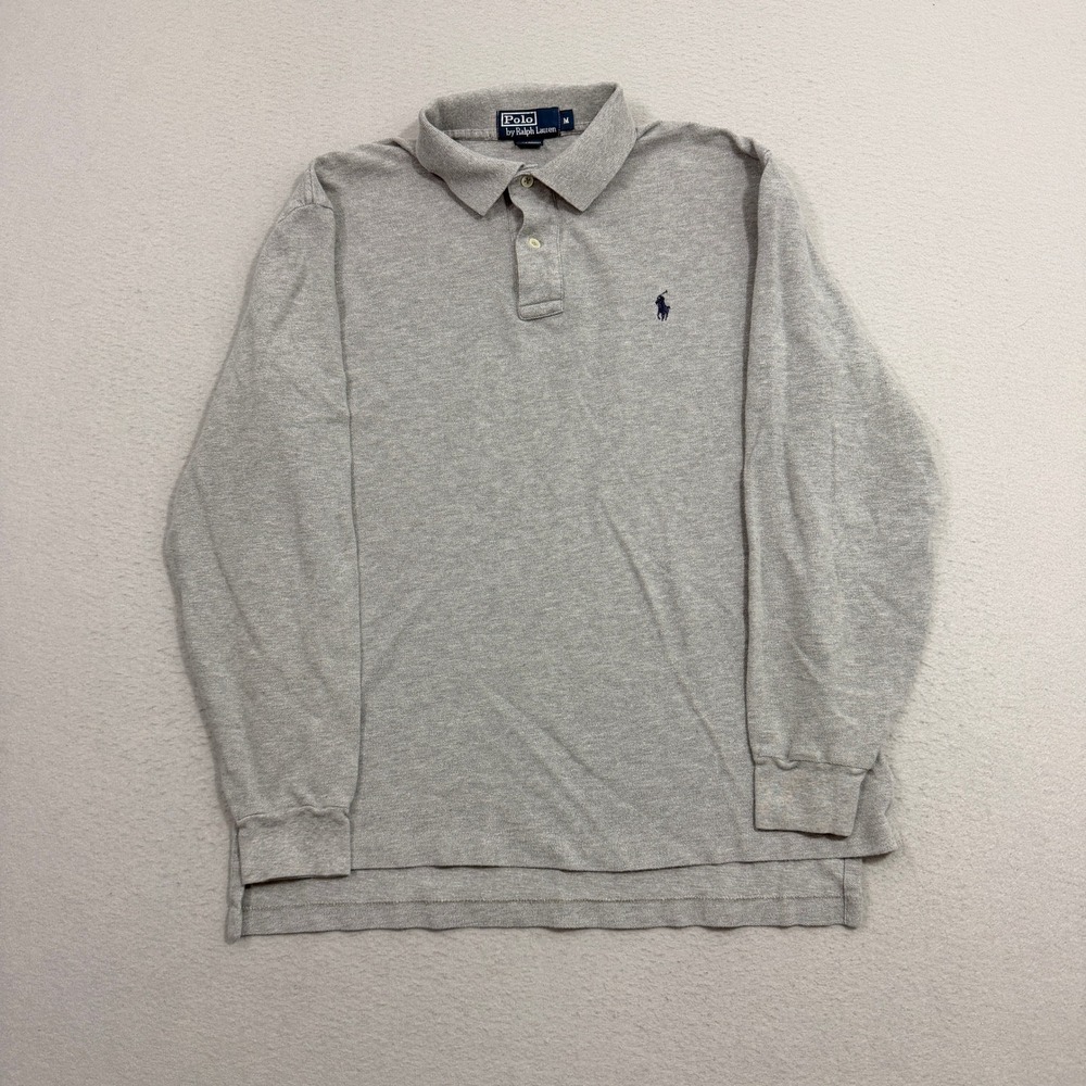 Polo Ralph Lauren Shirt Medium Gray Long Sleeve Shirt Classic Pique Preppy y2k